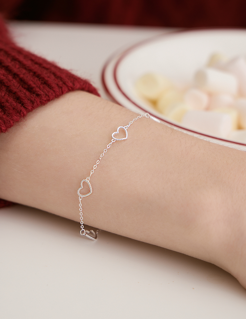 【925純銀】鏤空線條心型手鍊(銀)
