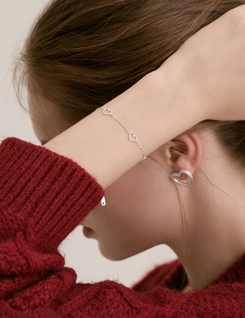 【925純銀】鏤空線條心型手鍊(銀)