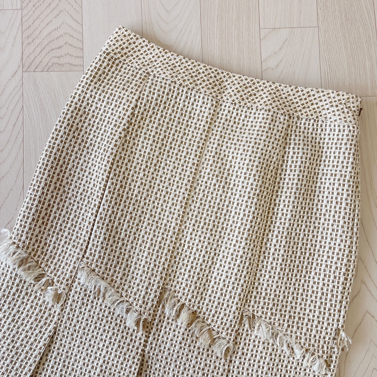 Anne Klein日本製珍珠白色織紋流蘇半裙