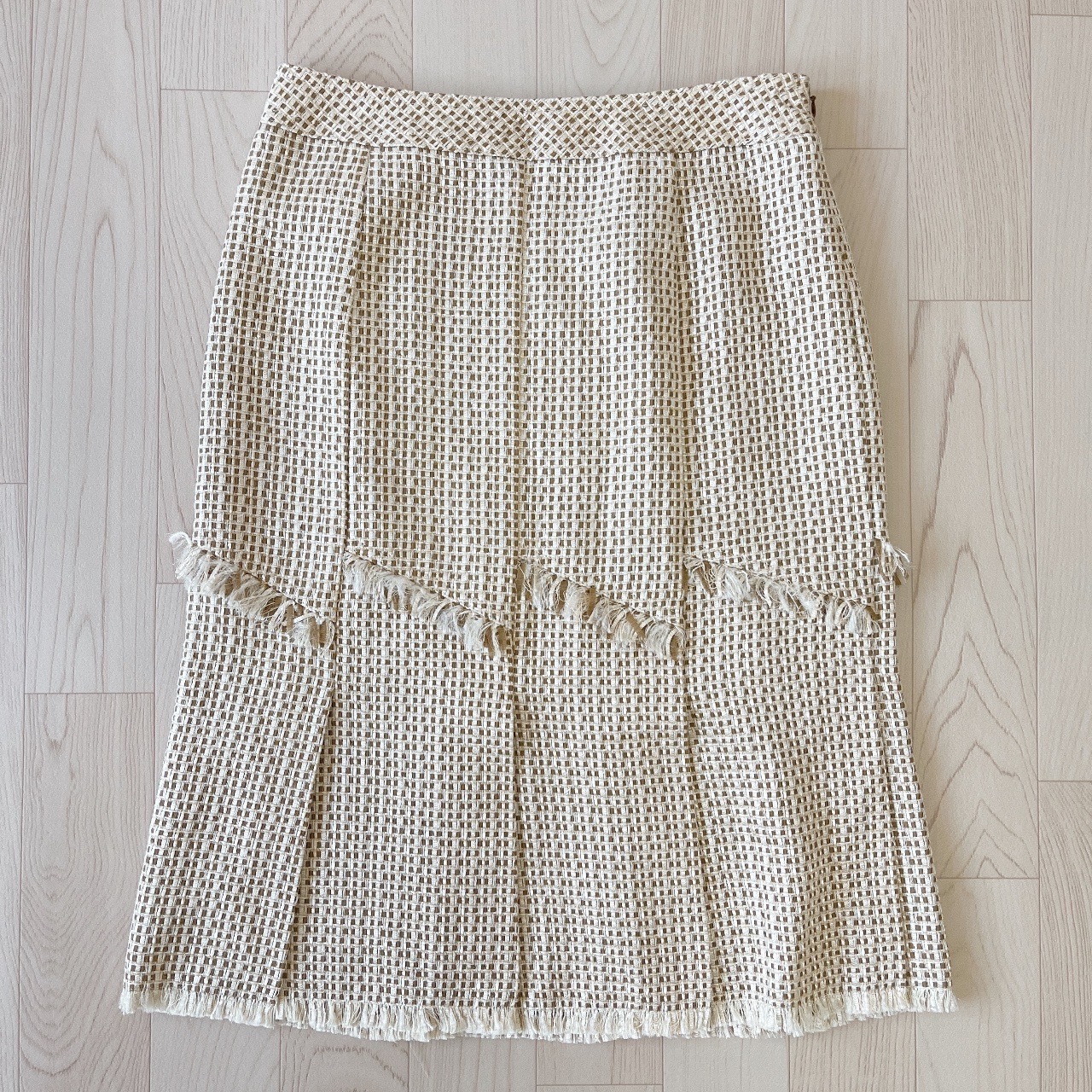 Anne Klein日本製珍珠白色織紋流蘇半裙