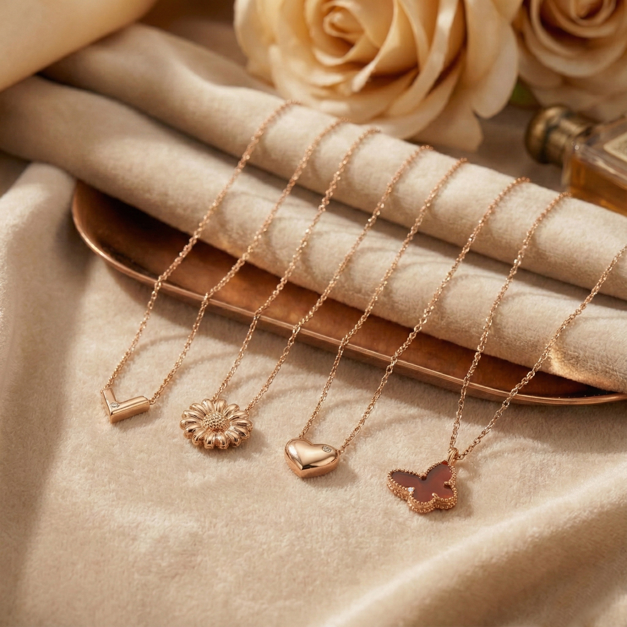 18K玫瑰金天然鑽石項鍊 (任選)