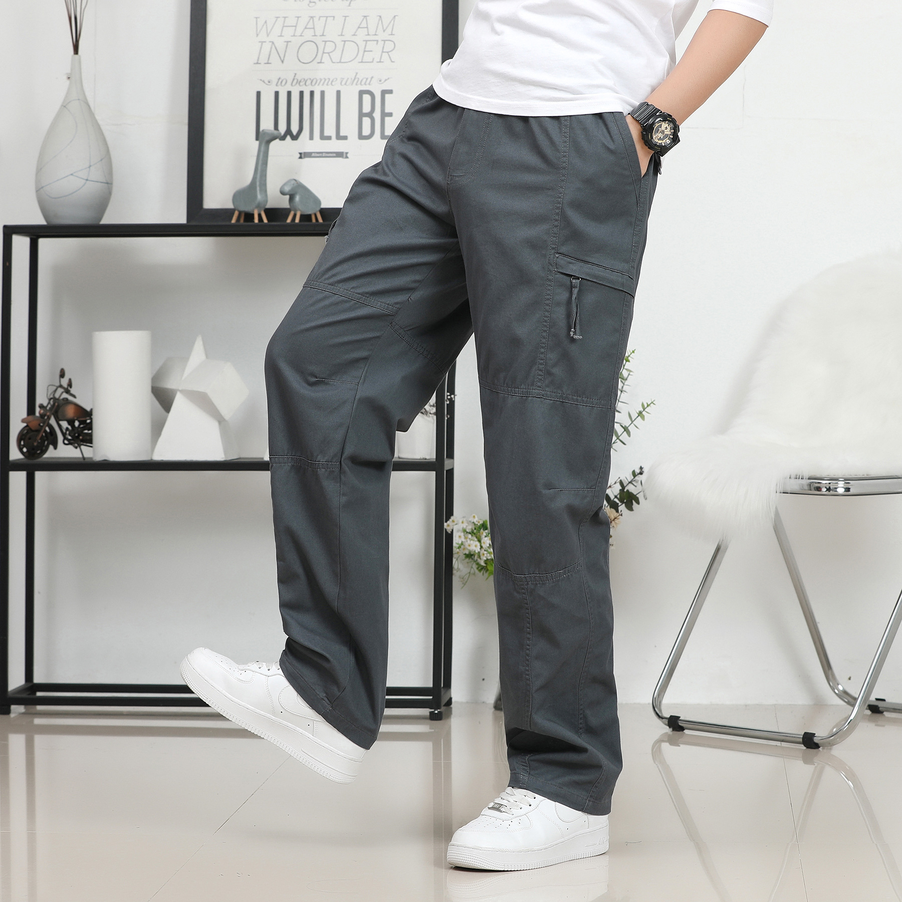 寬鬆直筒口袋長褲 8815