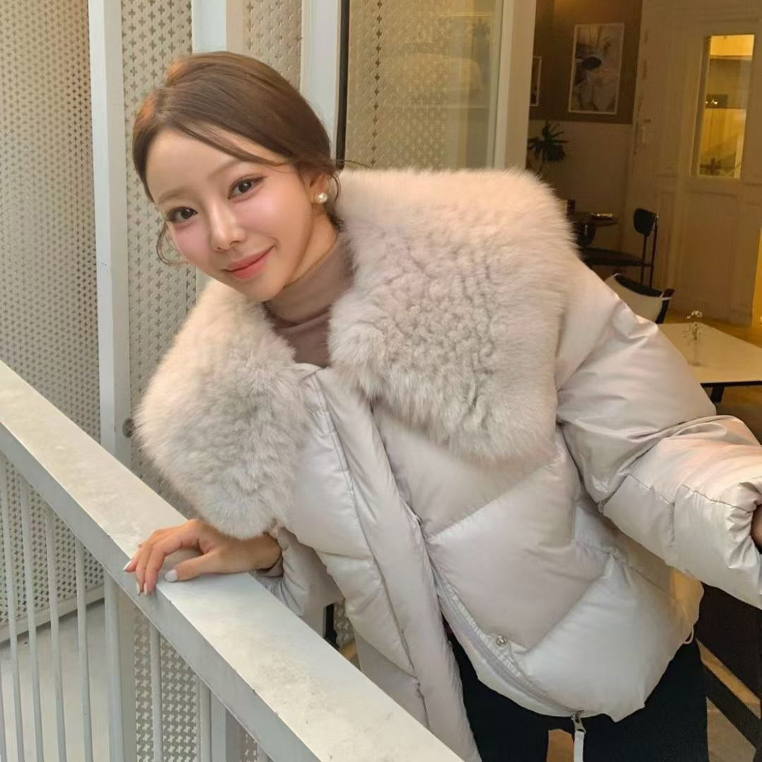 同色系QQ毛大領片造型羽絨外套 / 3色