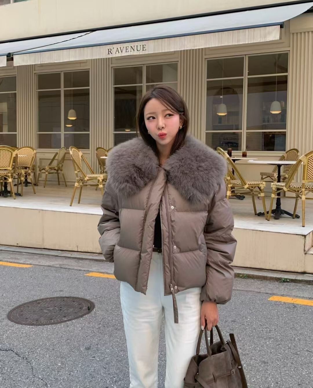 同色系QQ毛大領片造型羽絨外套 / 3色