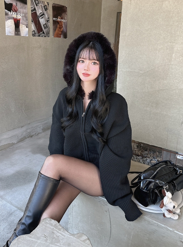 GRL 毛絨連帽針織外套