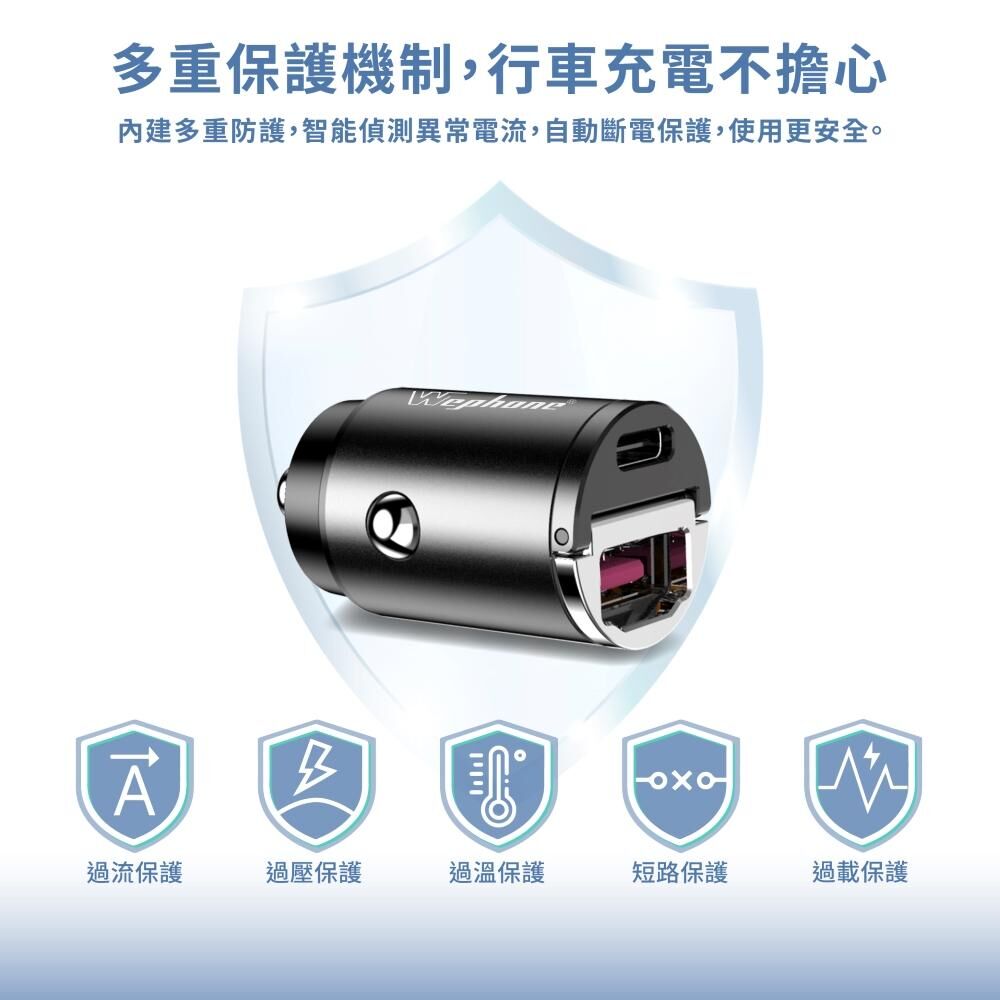 【Wephone】 TypeC+USB 雙孔 快充車充 | PD快充車用充電器 隱藏式 車充 車用快充 充電頭 PD快充頭