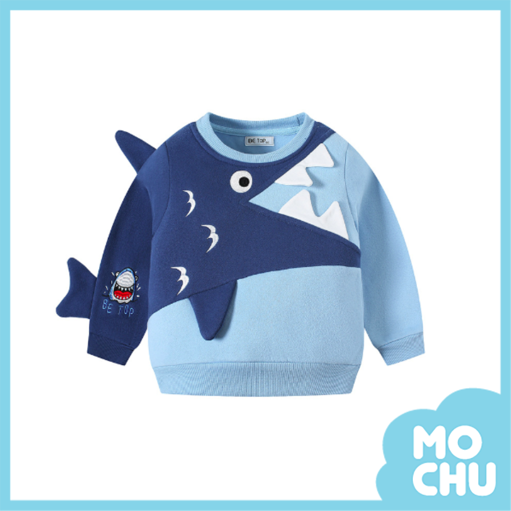 鯊魚尾鰭拼接加絨長袖上衣