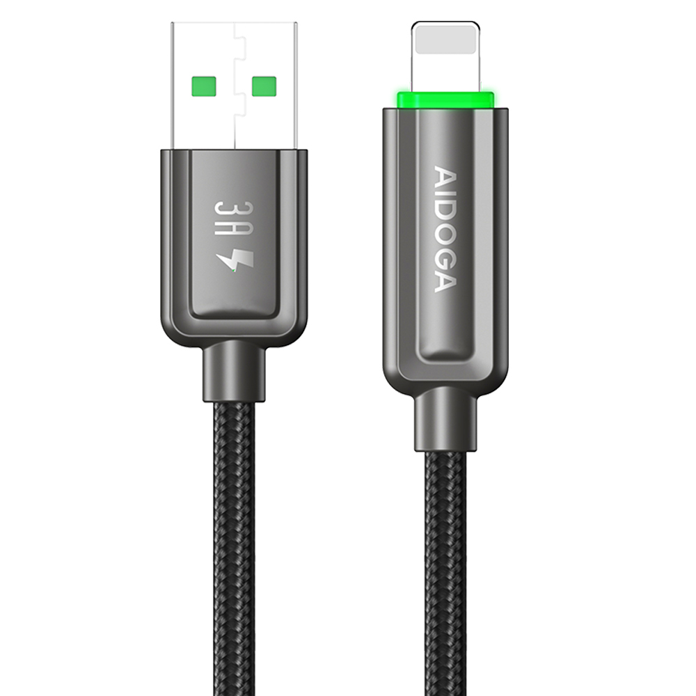 AIDOGA 艾迪伽 Lightning/iPhone充電線傳輸線編織快充線 智能斷電補電 LED 閃極 1.2M