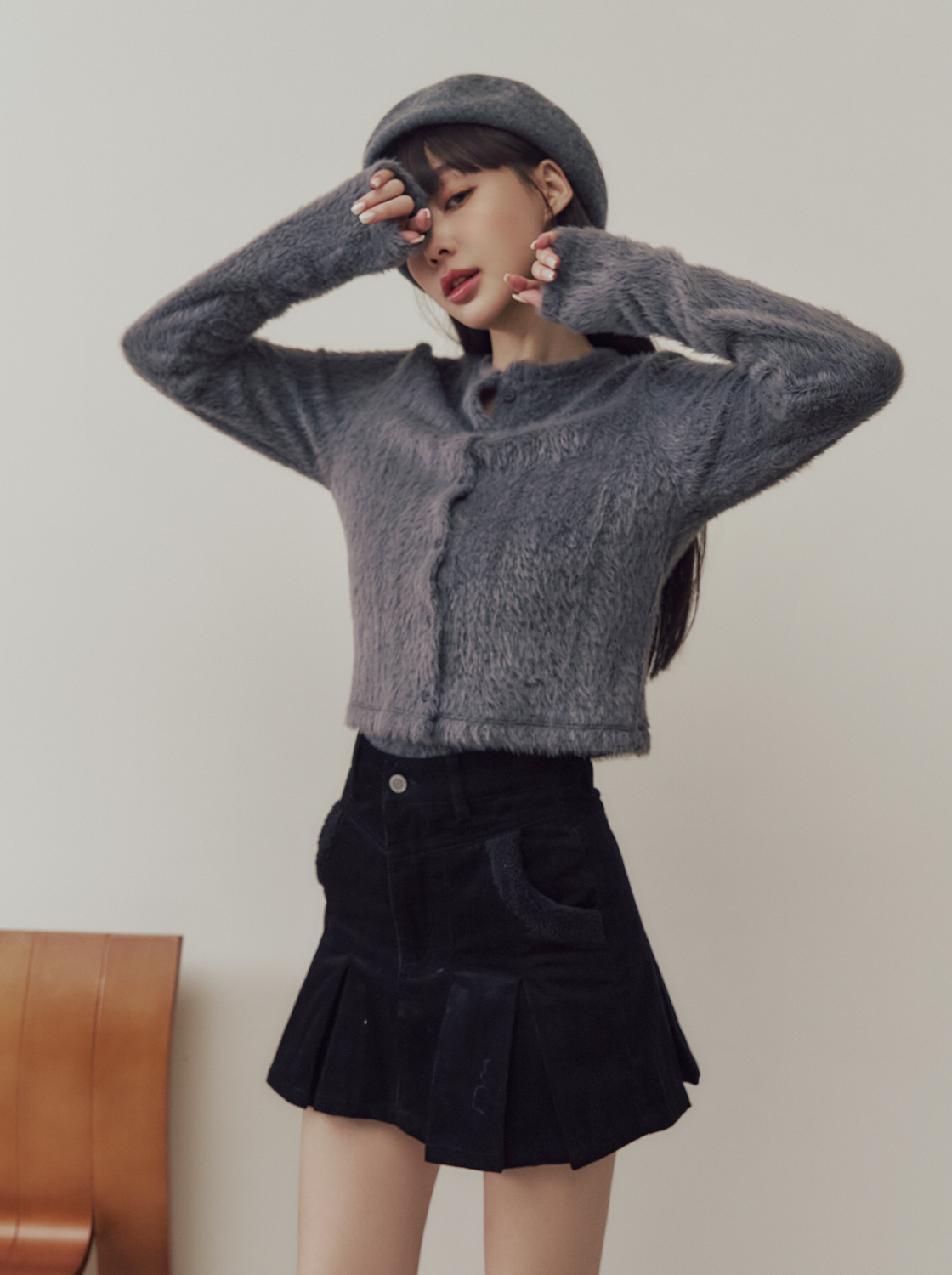 燈心絨百褶短裙