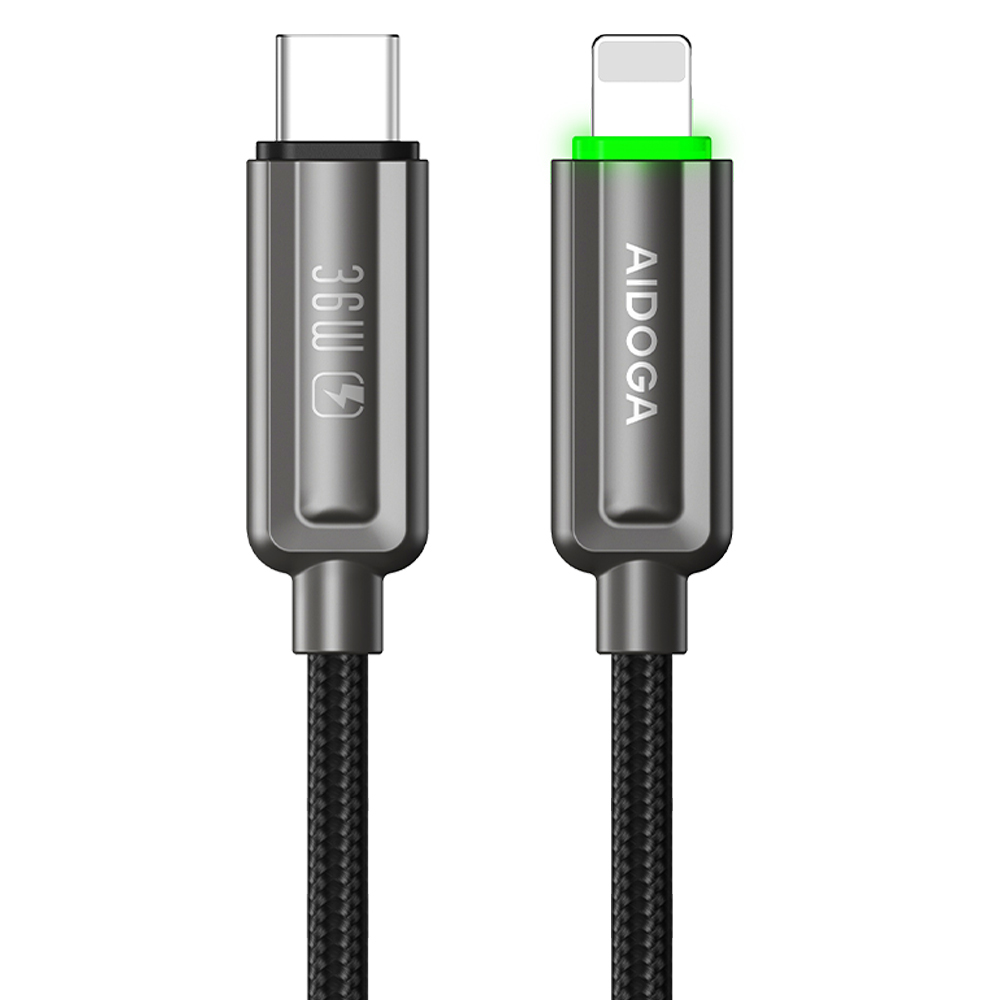 AIDOGA 艾迪伽 PD/Lightning/Type-C/iPhone充電線傳輸線編織線 智能斷電補電 36W快充 LED 閃極 1.2M