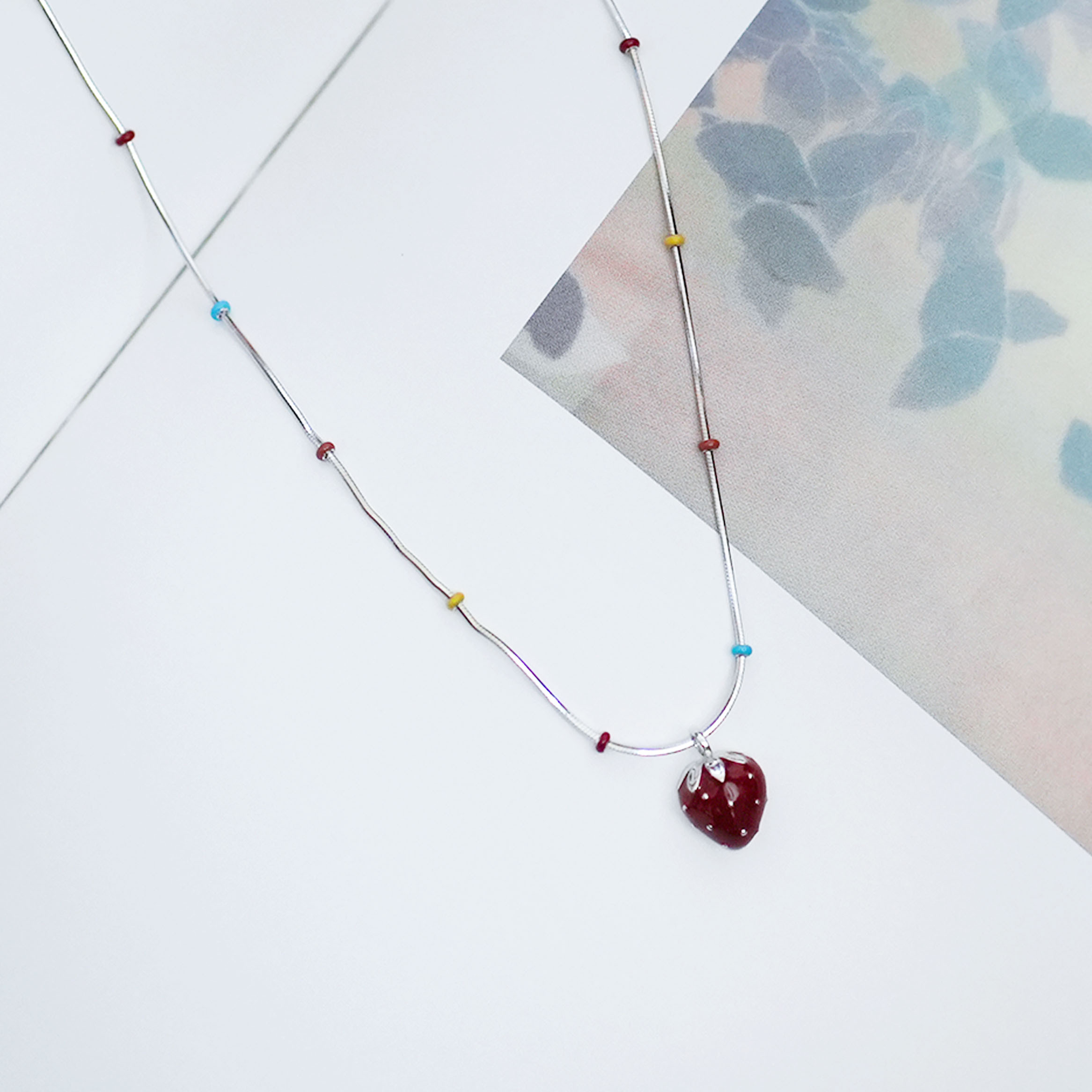 銀色草莓彩虹珠珠純銀項鏈