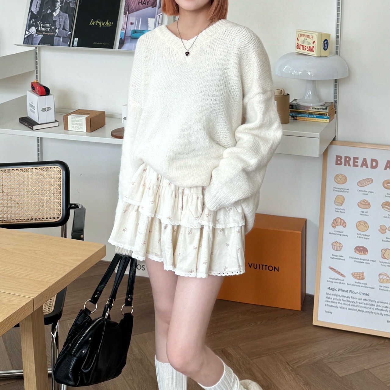 大人味雪糕ᯤ 素面V領羅紋毛衣