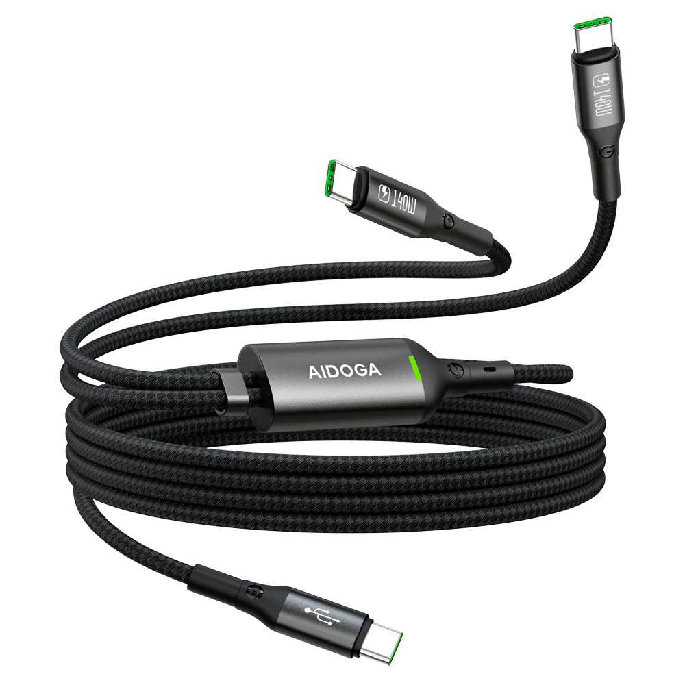 AIDOGA 艾迪伽 140W QC5.0 一分二 雙Type-C/PD充電線傳輸線快充線 LED 爵士 1.5M