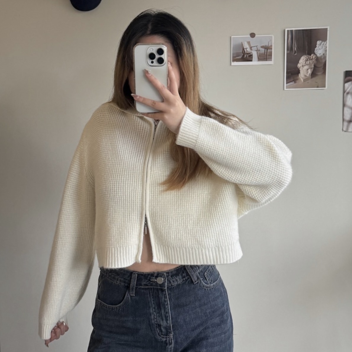 鬆餅格雙拉鍊連帽針織衣