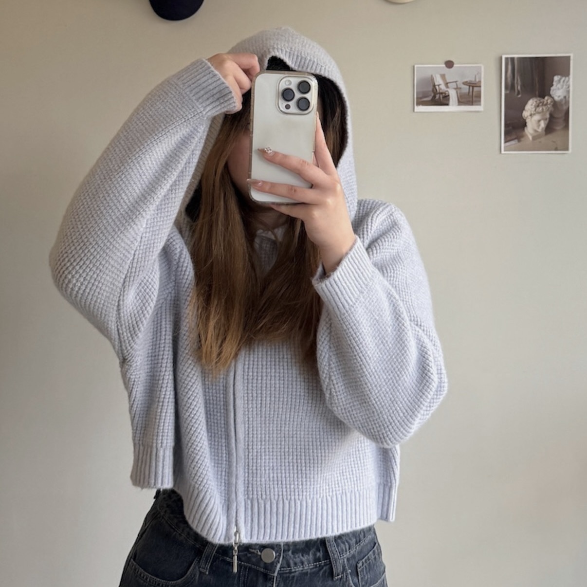 鬆餅格雙拉鍊連帽針織衣