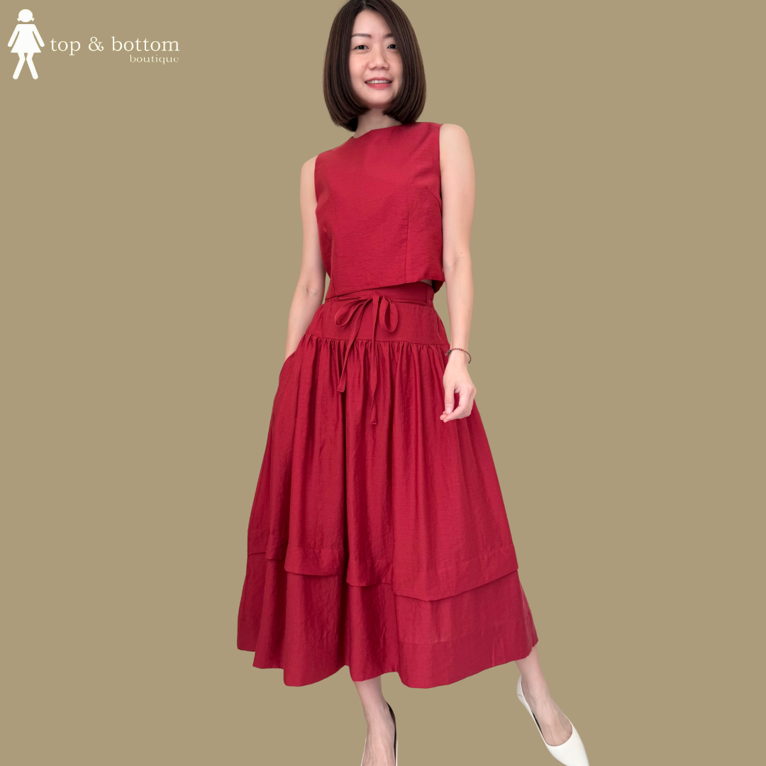 ELASTIC WAISTED STRING ALINE MIDI SKIRT