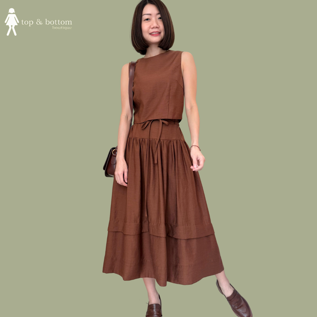 ELASTIC WAISTED STRING ALINE MIDI SKIRT