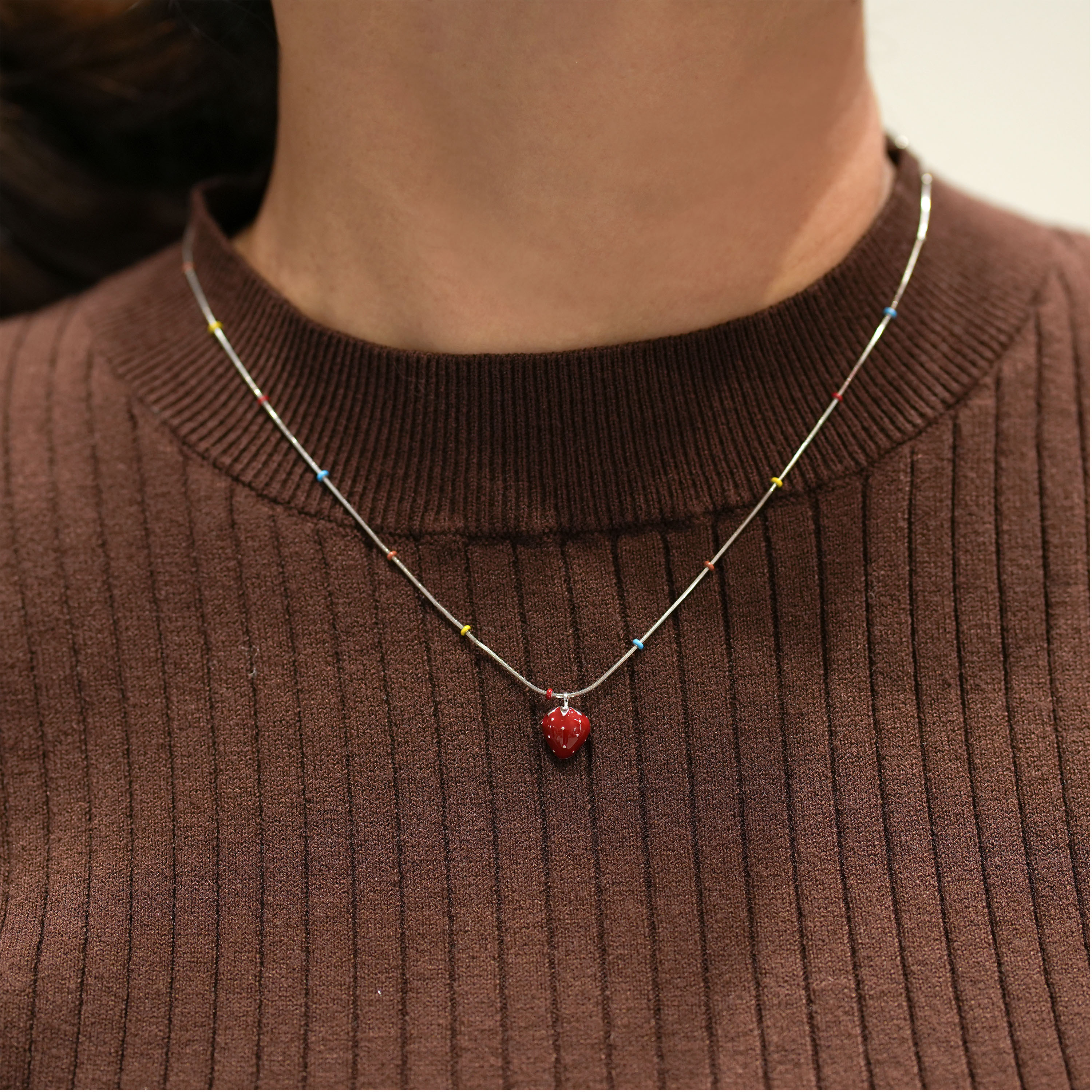 銀色草莓彩虹珠珠純銀項鏈