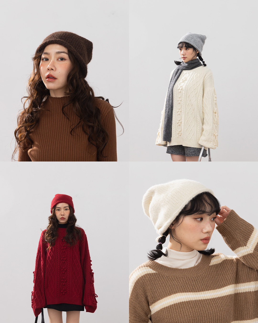 Drawstring plush knit beanie, available in five colors.【07020986】in stock+pre-order