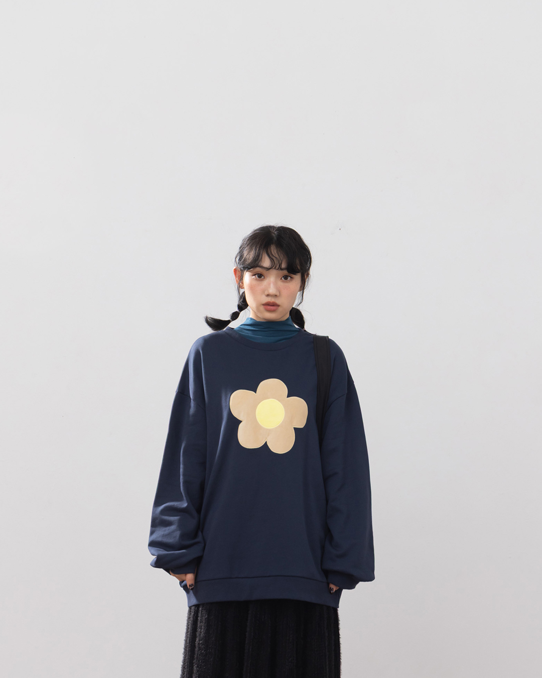 3D brushed floral long-sleeved sweatshirt - dark blue【01099428】in stock+pre-order