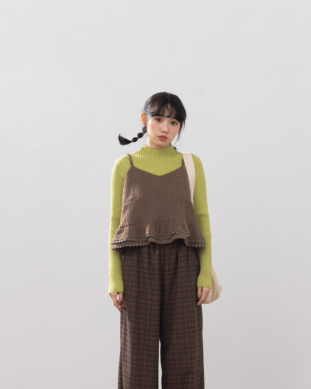 Lace hem plush design thin-shouldered cover-up vest-coffee【01099422】in stock+pre-order