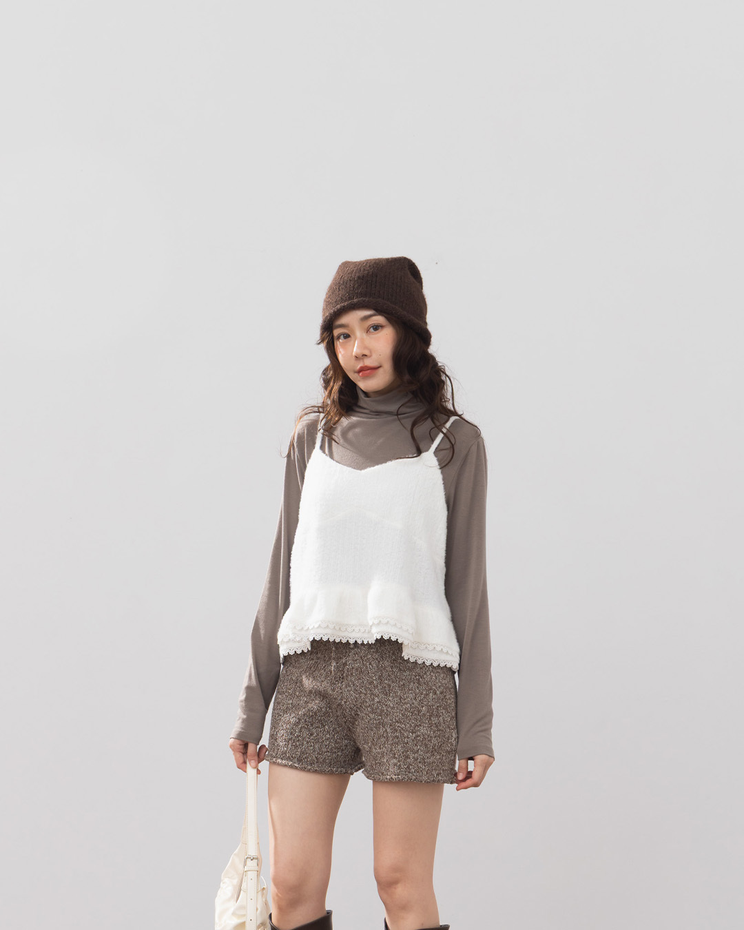 LLace hem plush design thin-shouldered cover-up vest - off-white【01099423】in stock+pre-order