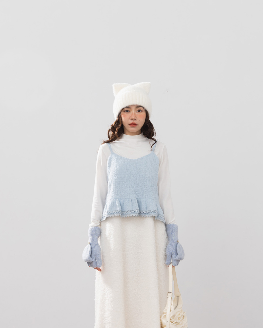 Lace hem plush design thin-shouldered cover-up vest-blue【01099421】in stock+pre-order