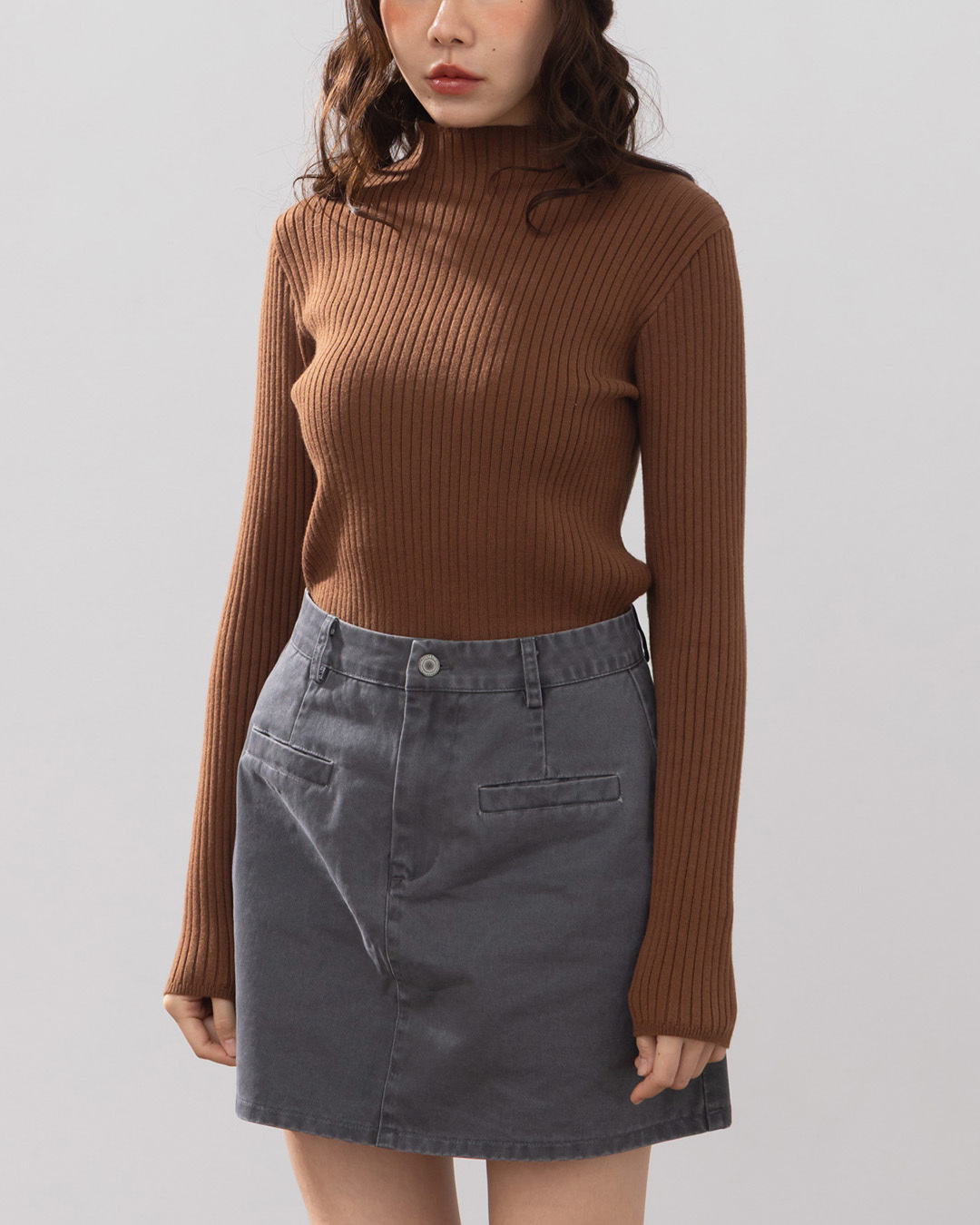 Basic plain ribbed knit turtleneck top, available in five colors.【01099234】in stock+pre-order