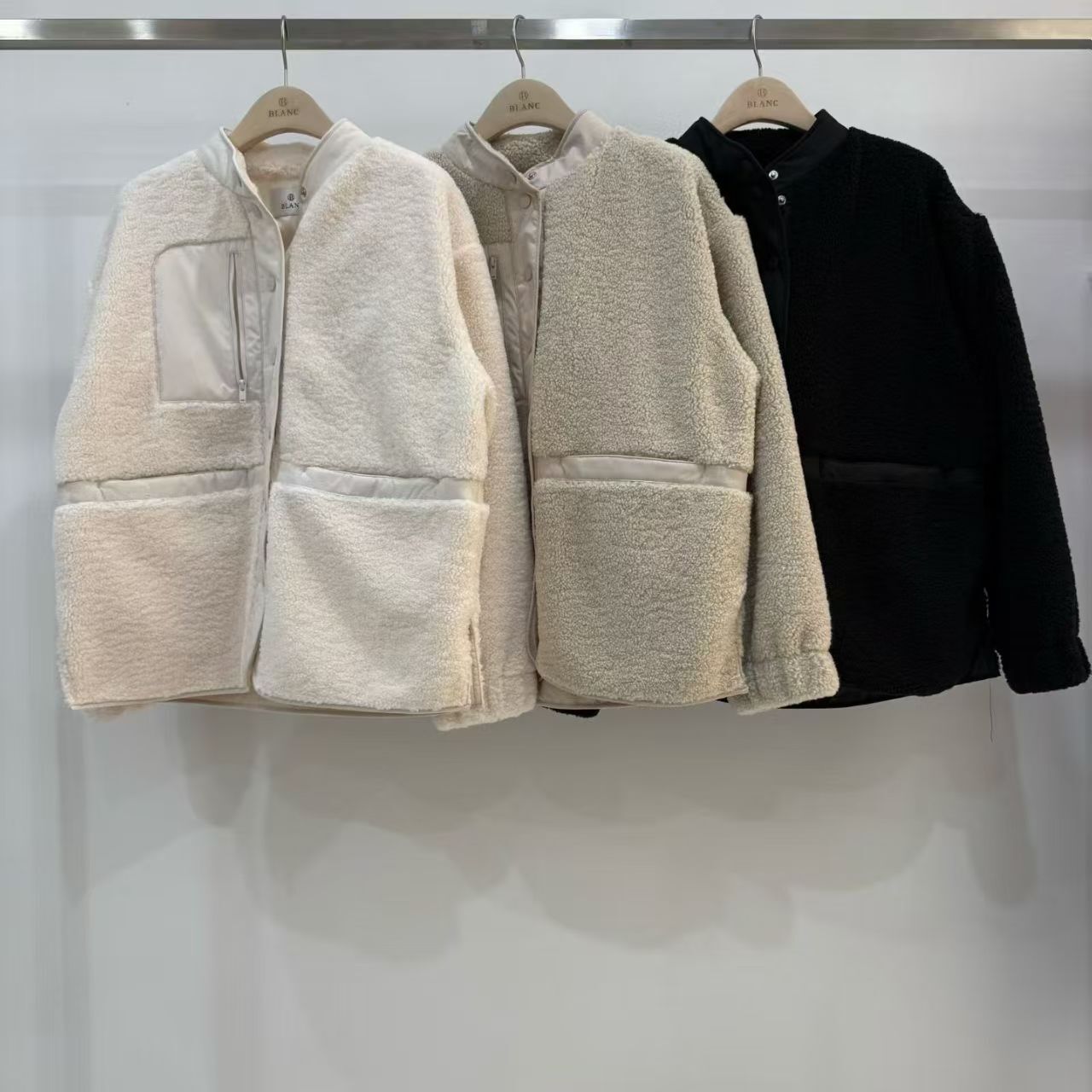 MB5317 異材質拼接羊羔毛外套