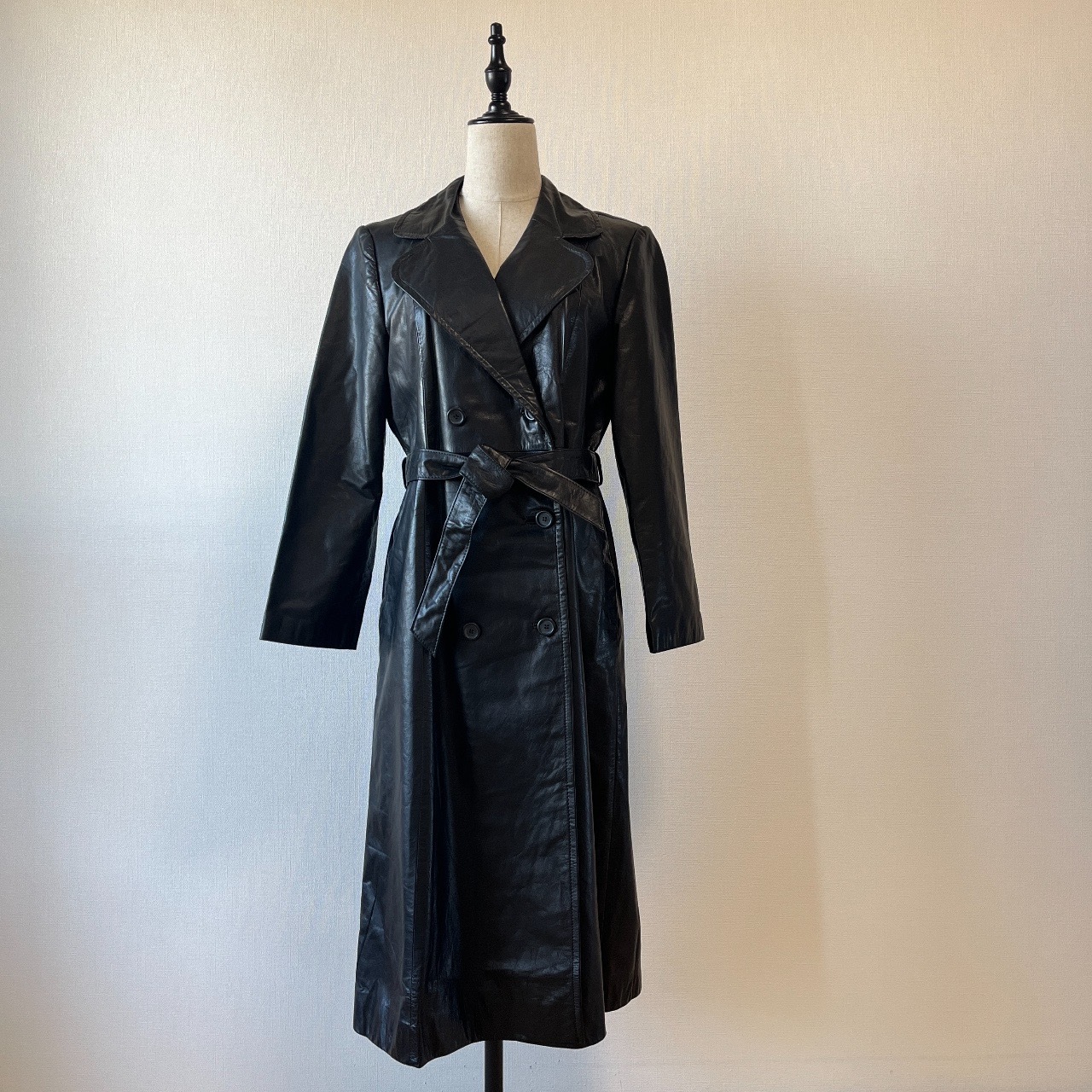 Angel Leather日本製黑色真皮孖襟長褸