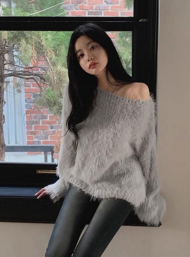 GRL 毛感2WAY斜肩毛衣 四色