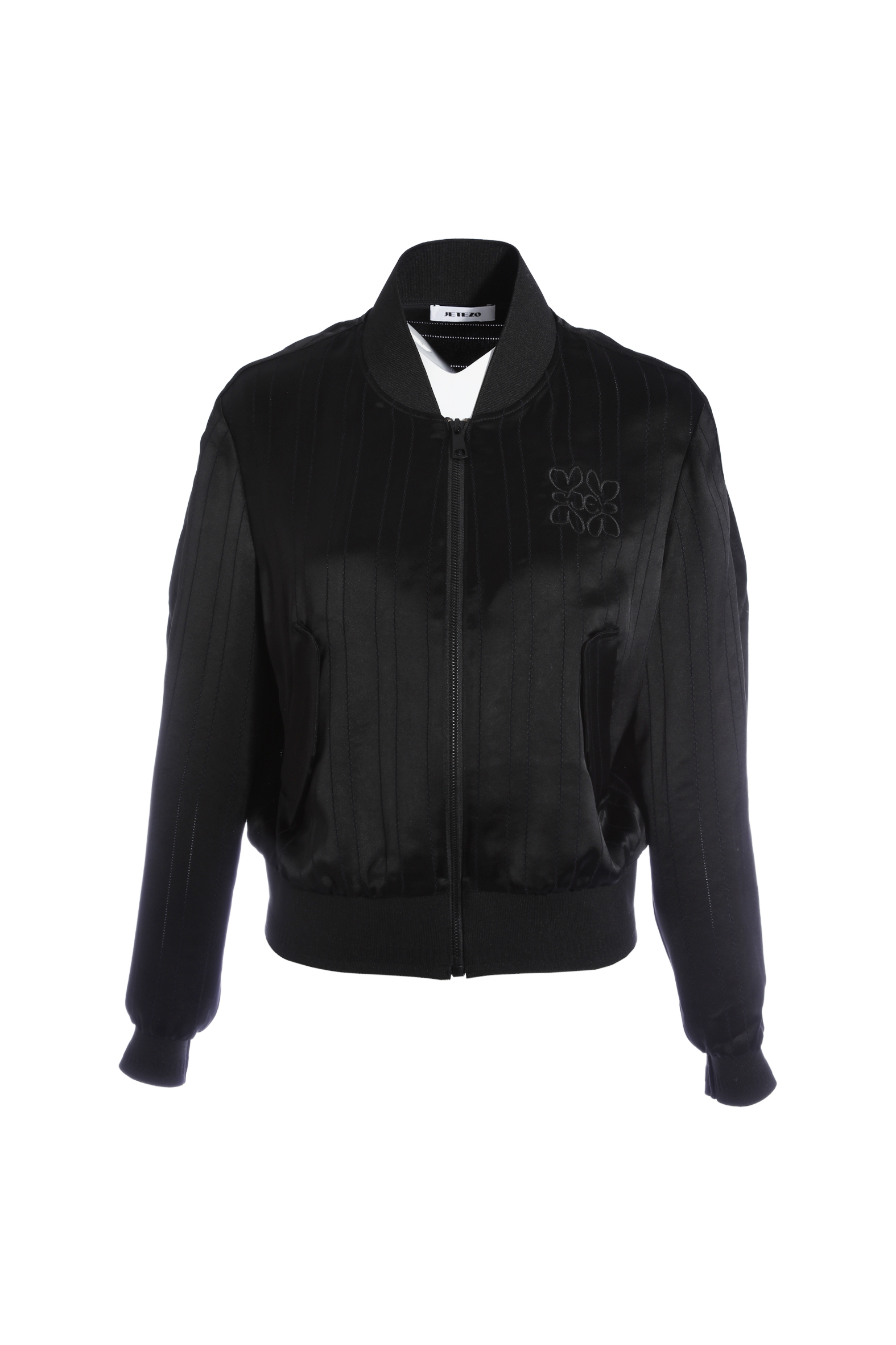 BE15121D1 黑曜線條緞面刺繡飛行外套