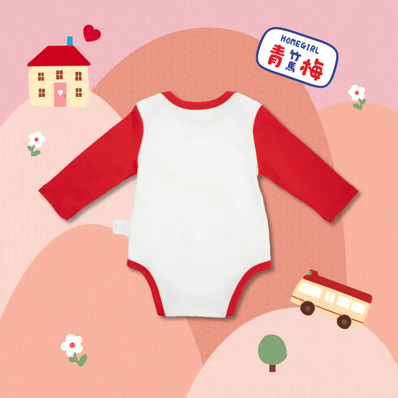 OMYMONSTER - Mini B 青梅 長袖包屁衣 (紅色）