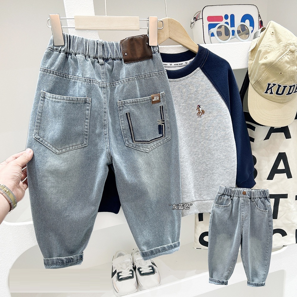 皮布標灰藍色牛仔褲 100-150cm #NZK2025122503