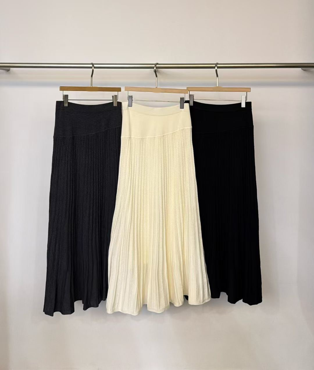 優雅女子鬆緊腰彈力百褶裙A字針織裙-F / 3色