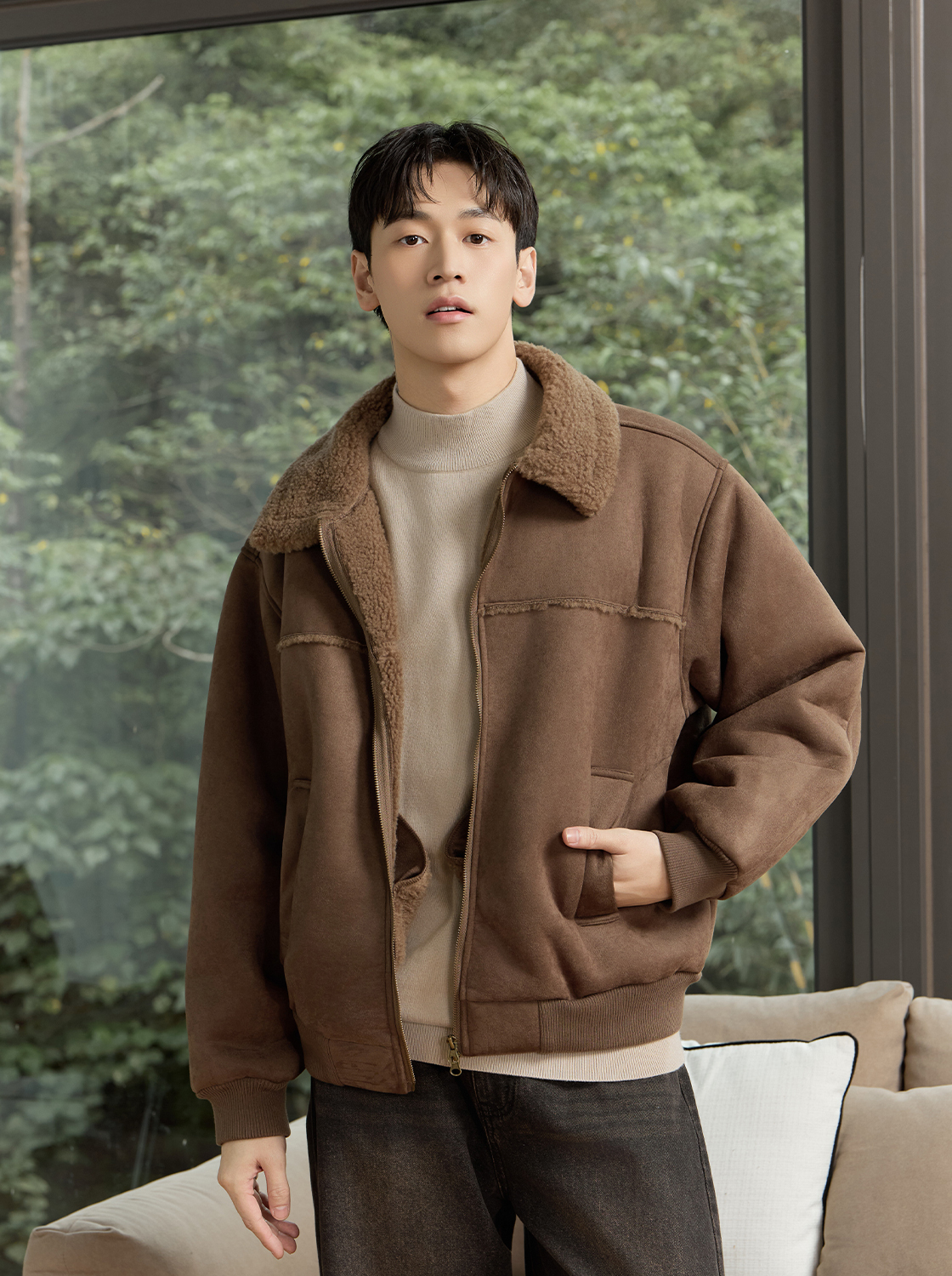 【期間限定】經典麂皮羊羔毛外套