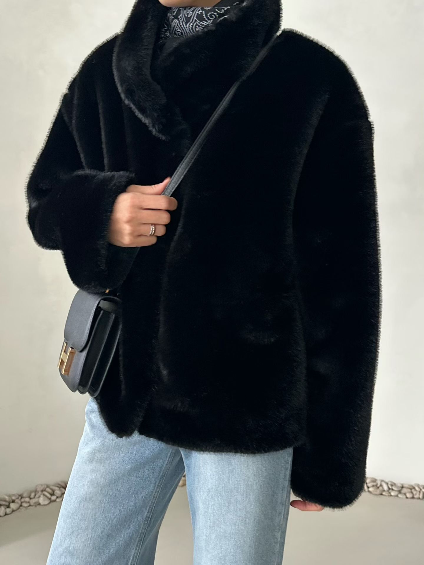 DM5308 質感軟綿綿毛毛開領外套