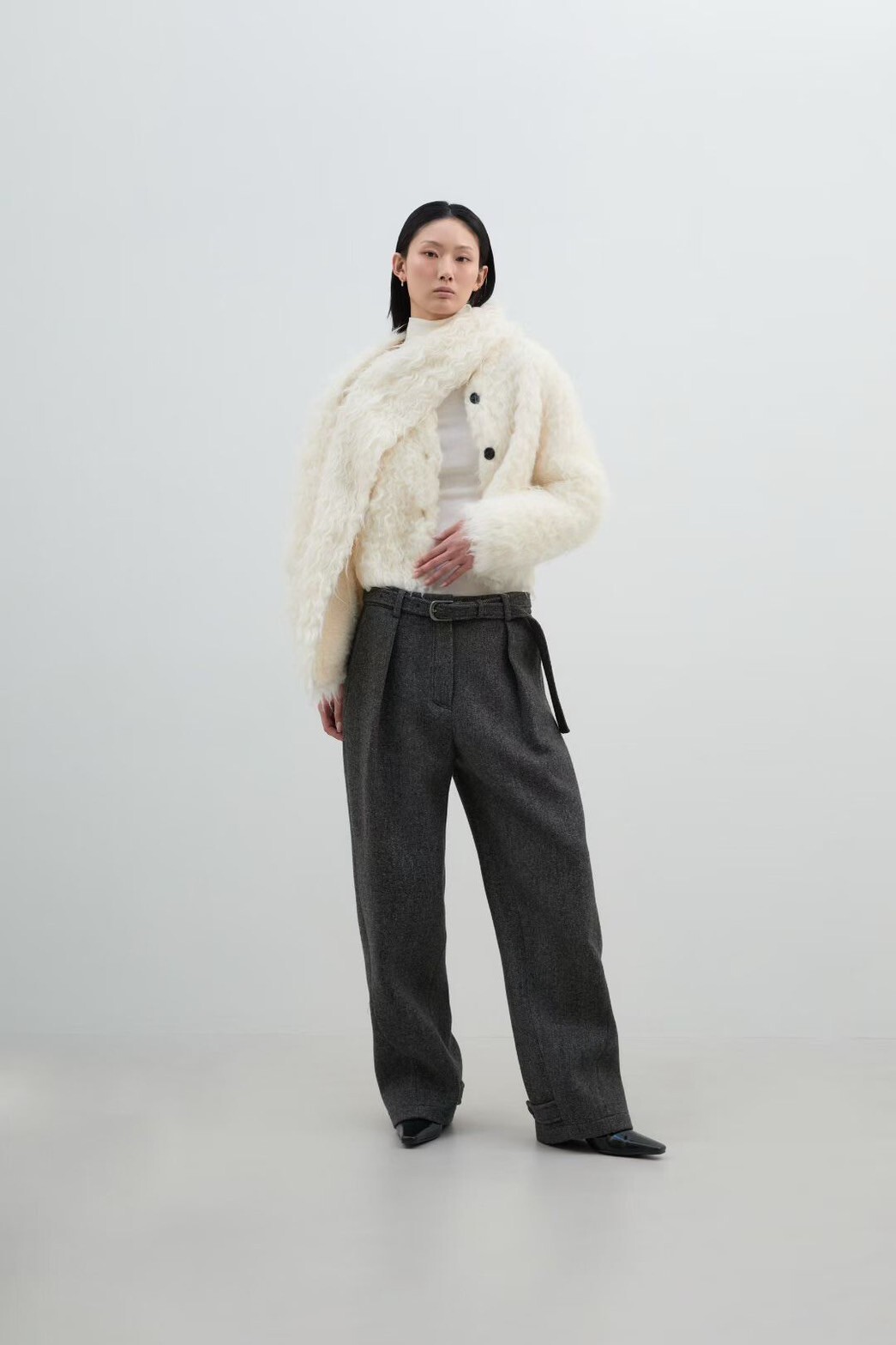 可愛QQ捲捲泰迪熊毛毛圓領排釦外套+圍巾SET / 3色