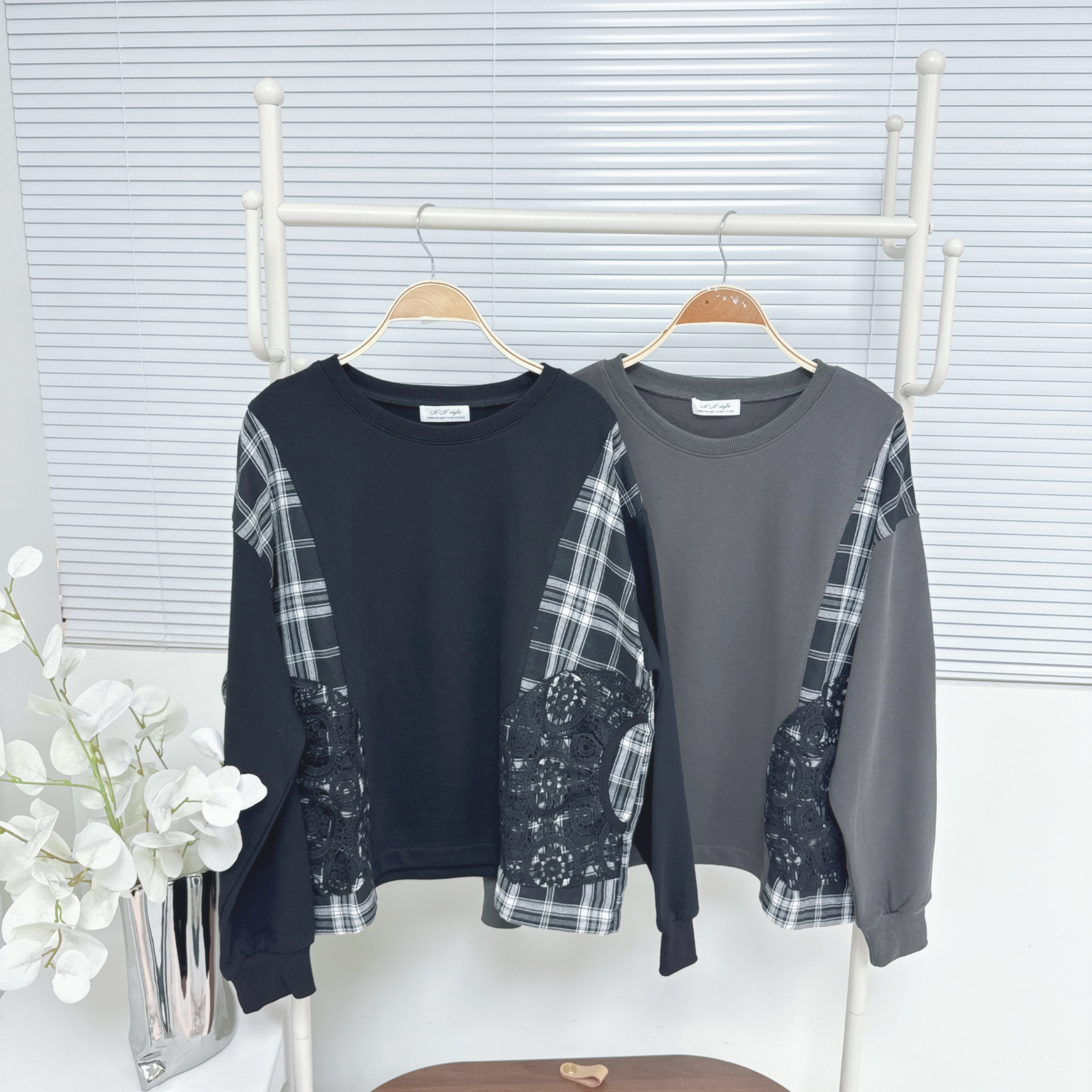 【廠家制】拼格仔通花袋長袖TOP (H12-H13)