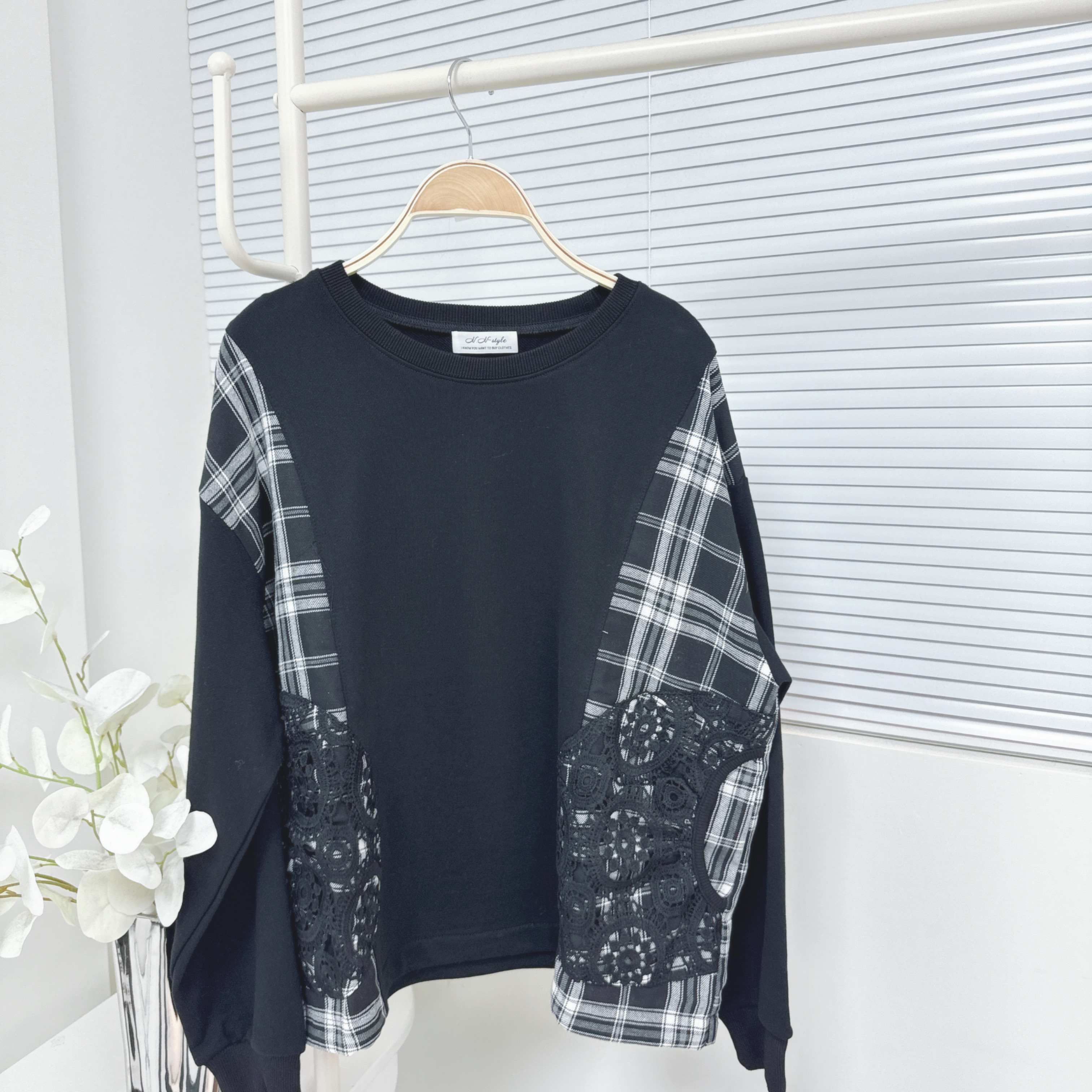 【廠家制】拼格仔通花袋長袖TOP (H12-H13)