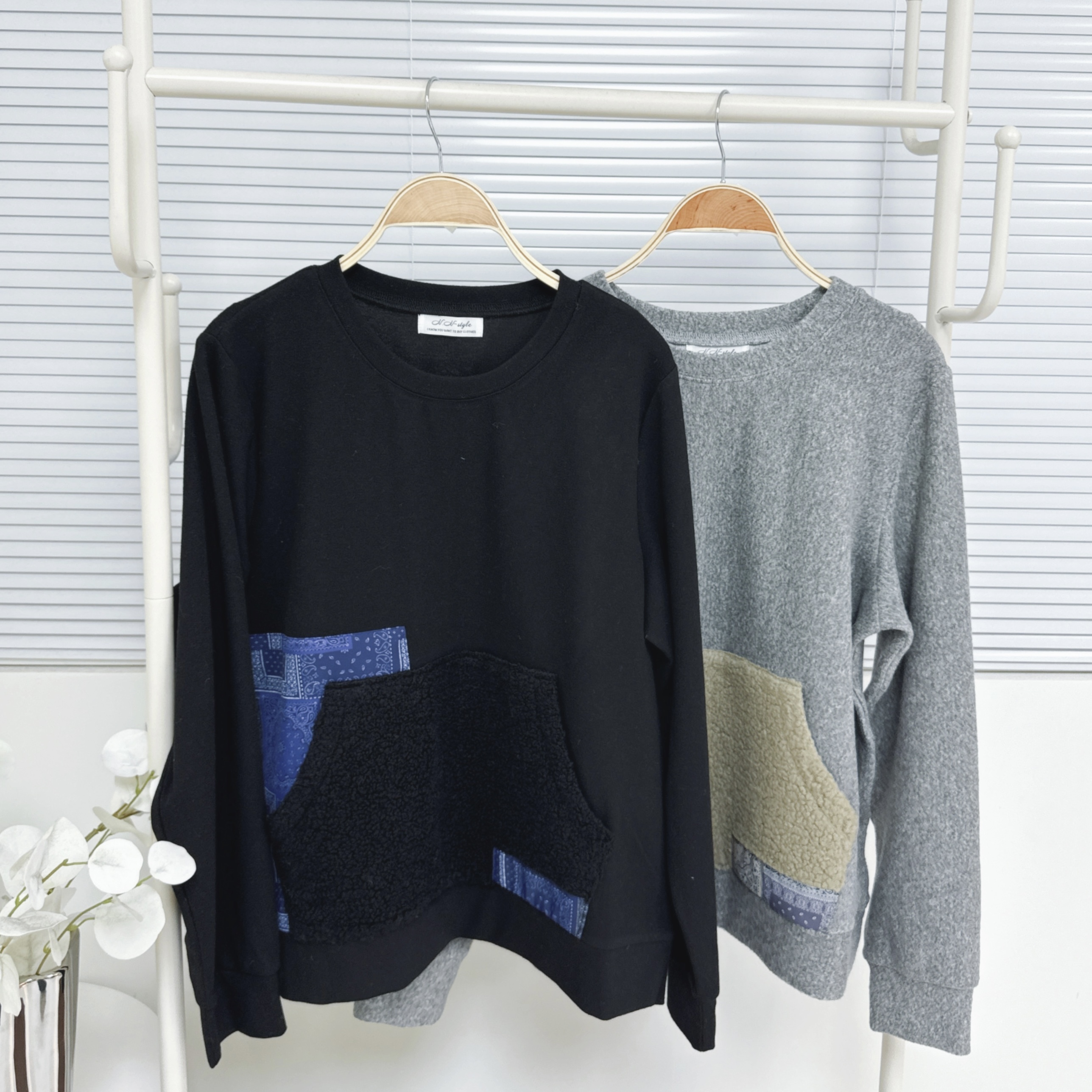 【廠家制】羔毛袋拼花布長袖TOP (H18-H19)