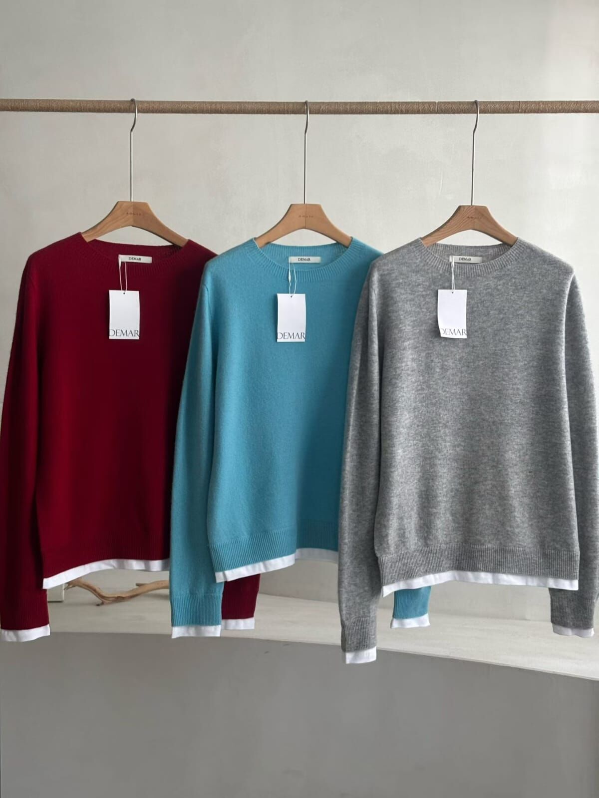 DM5315 拼接白邊圓領毛衣