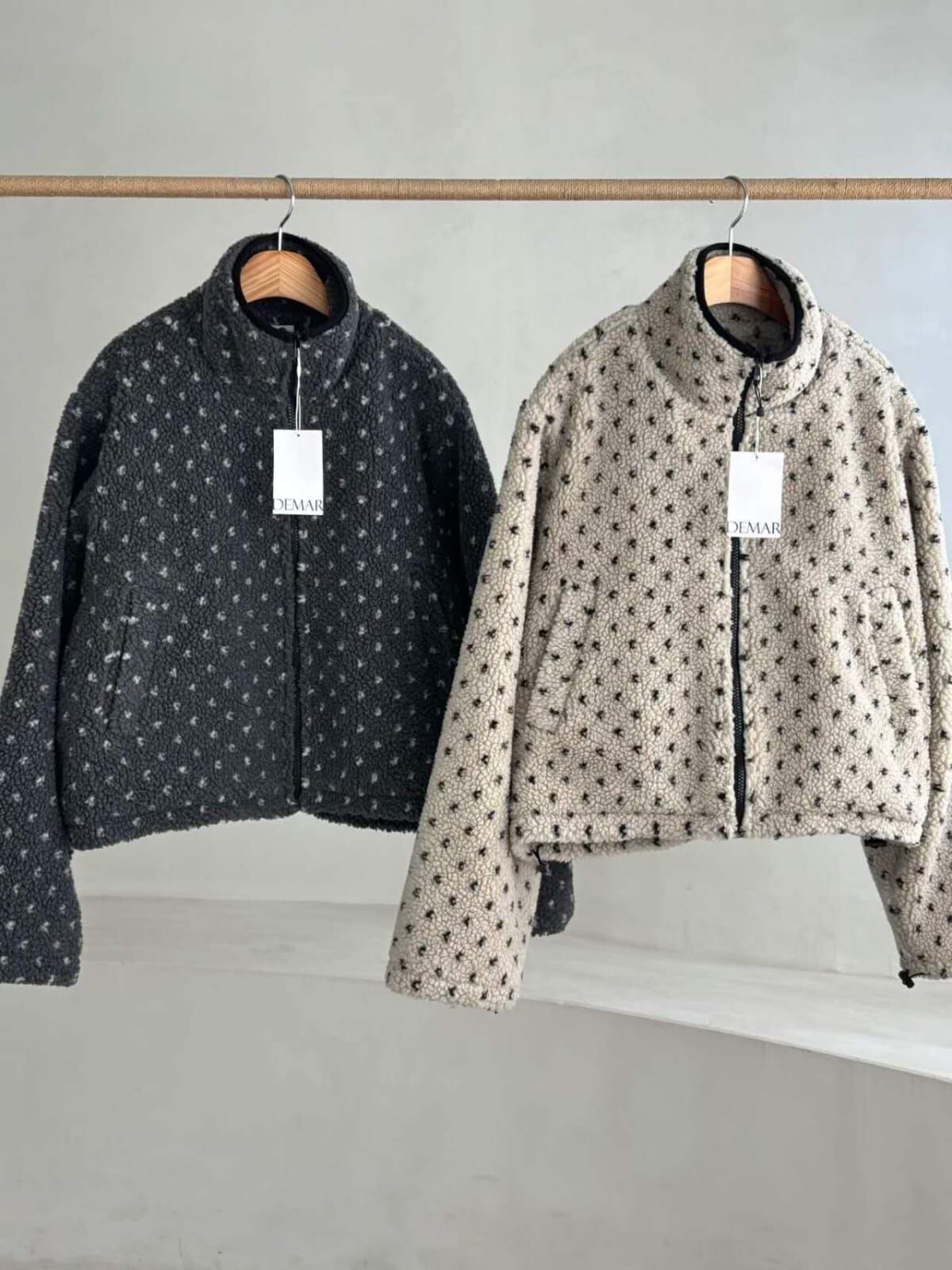 DM5316 羊羔毛點點拉鏈外套