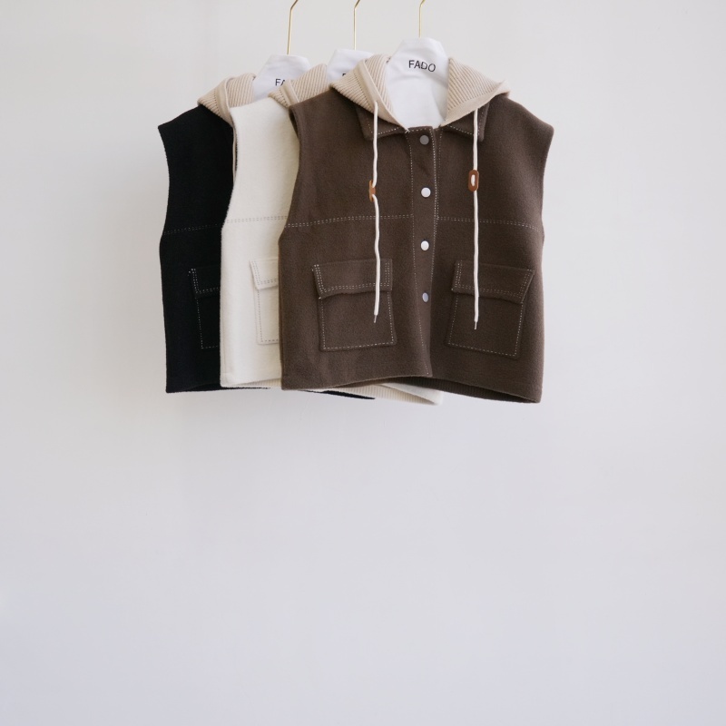 法朵Fado shop｜針織帽可拆抽繩毛呢背心 8994002 三色