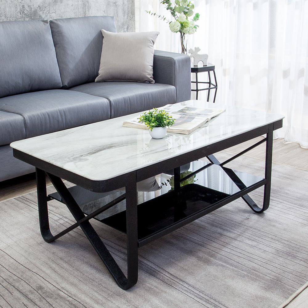 法蘭德3.7尺現代工業風仿石面玻璃大茶几