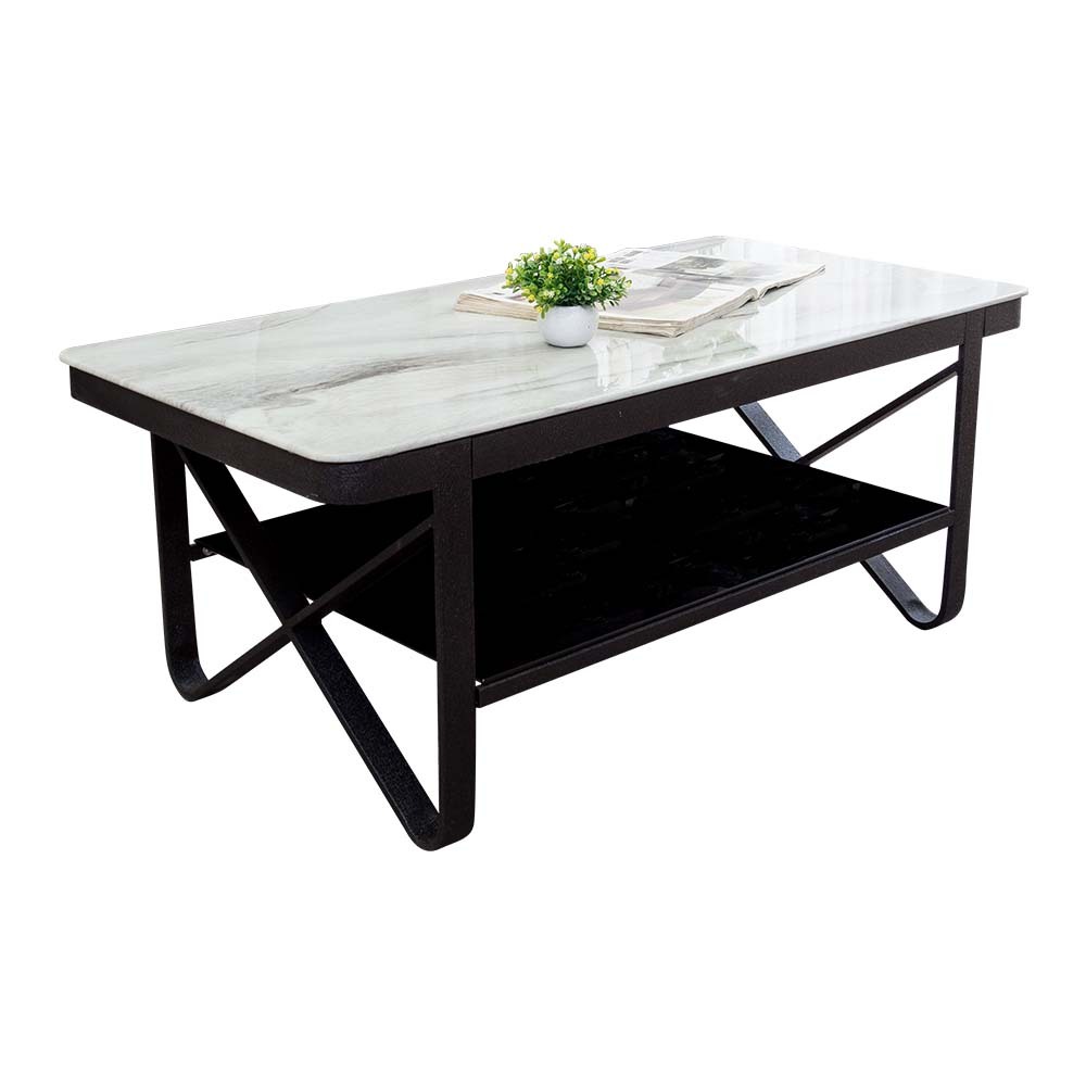 法蘭德3.7尺現代工業風仿石面玻璃大茶几