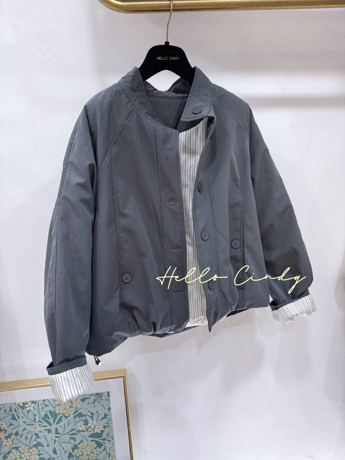 B12075 版型還不錯的條紋內裡顯瘦鋪棉外套