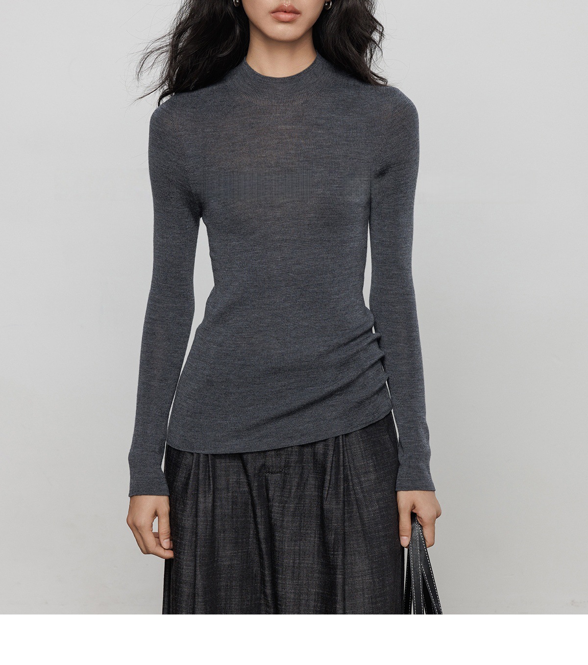 超細羊毛系坑條 素色上衣(灰/白/黑)