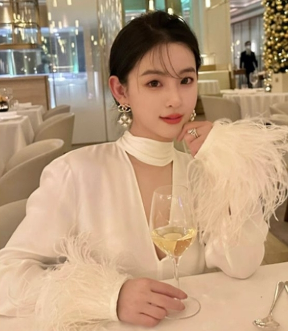 羽毛深V 綢緞上衣