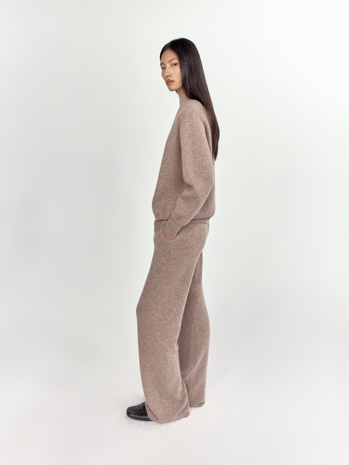 HANAA 新款100%康賽妮羊絨抽繩針織長褲